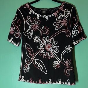 Lauren Michelle Black Embroidered Top